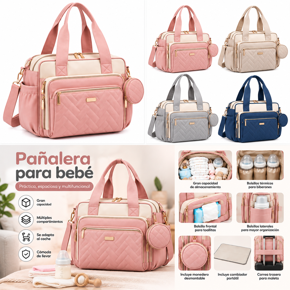 Pañalera Tipo Cartera Multifuncional para Bebé 💕