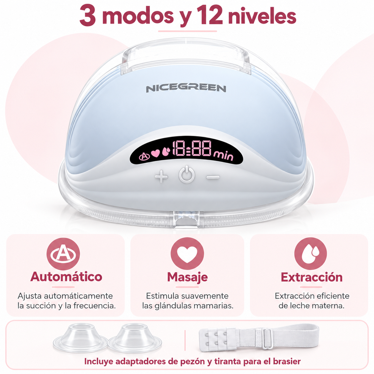 Extractor de Leche Eléctrico Doble NICEGREEN S21 Manos Libres | 3 Modos y 12 Niveles Con Estuche