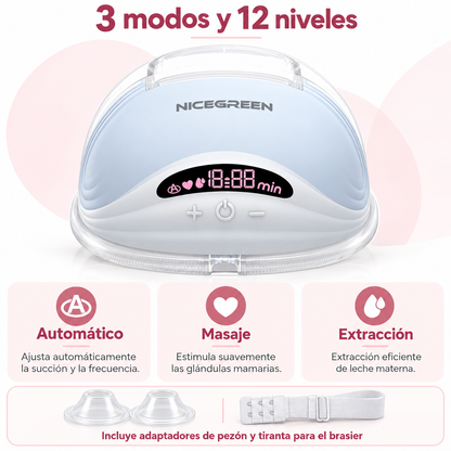 Extractor de Leche Eléctrico Doble NICEGREEN S21 Manos Libres | 3 Modos y 12 Niveles Con Estuche