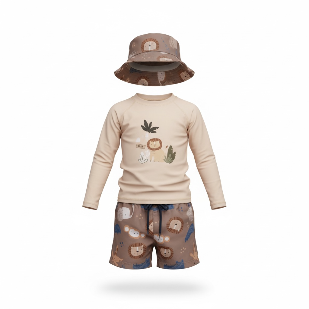 Traje De Baño Para Niño 3 Piezas Beige