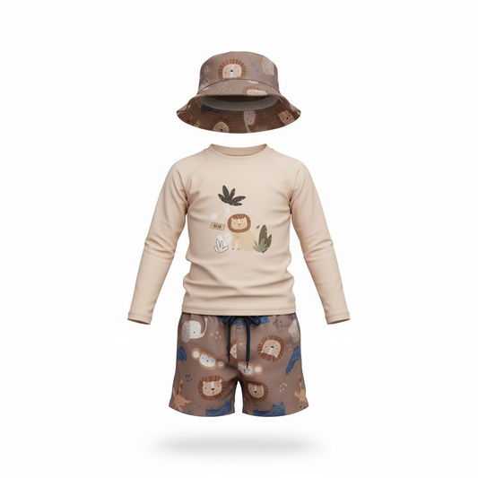 Traje De Baño Para Niño 3 Piezas Beige
