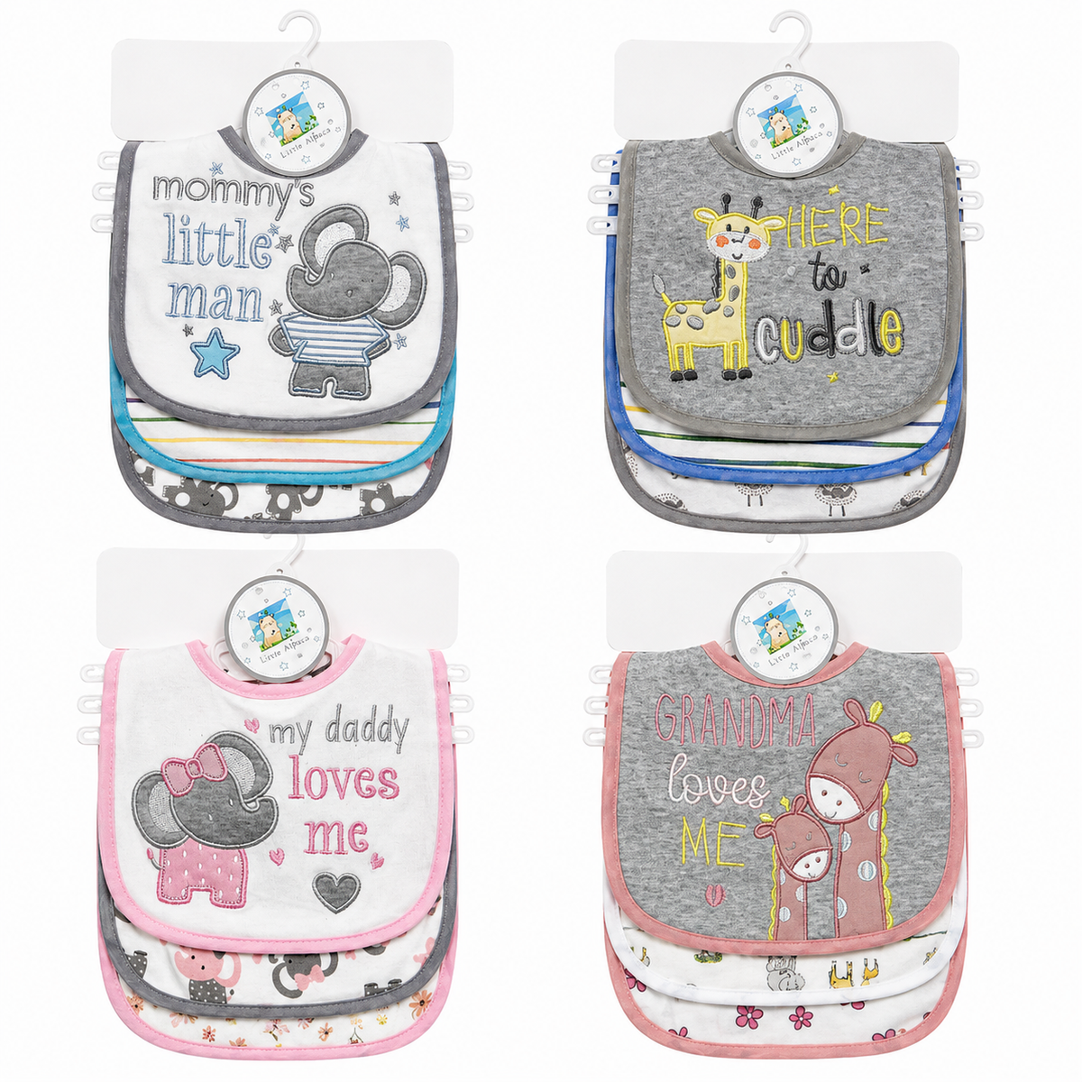 Set de 3 Baberos para Bebé Little Alpaca 100% Algodón | Diseños Bordados