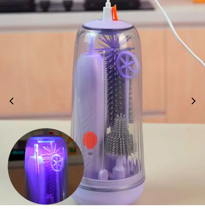 Juego de cepillos lavateteros eléctricos con estuche, inalámbrico, recargable por USB, cabezales intercambiables en silicona grado alimenticio estuche con luz UV