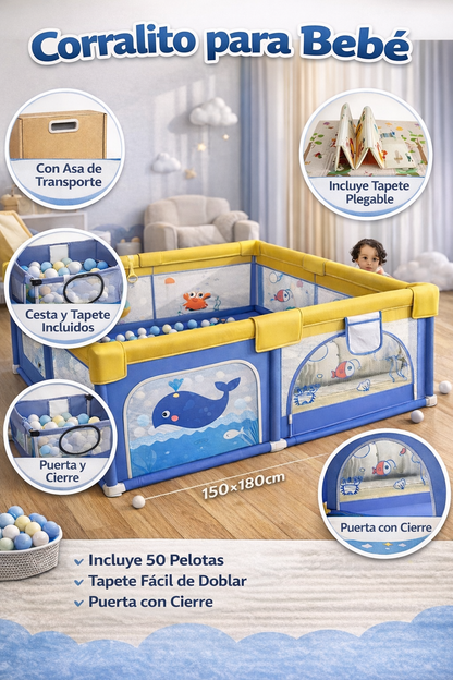 Corral de Juegos con Tapete y 30 Pelotas - Extra Grande 180x150 cm Play pen LJY1518
