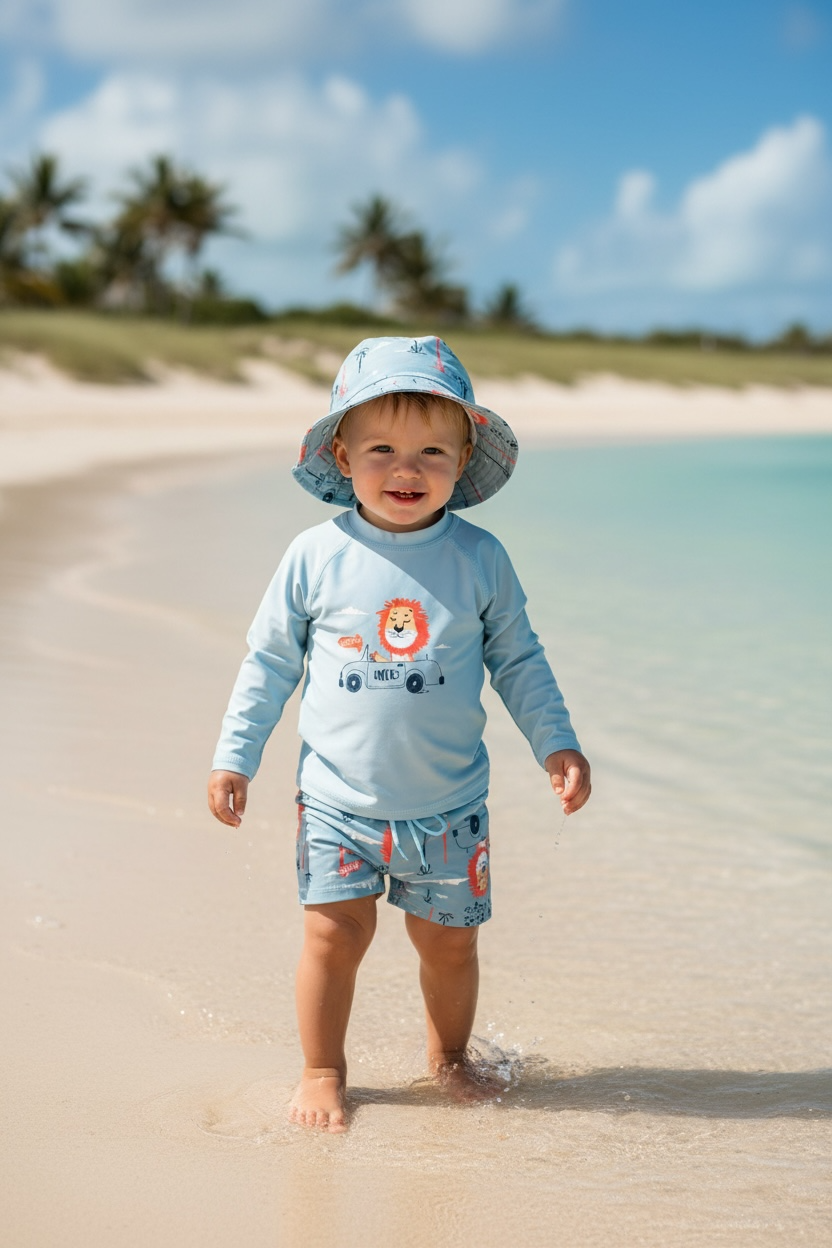 Traje De Baño Para Niño 3 Piezas Celeste