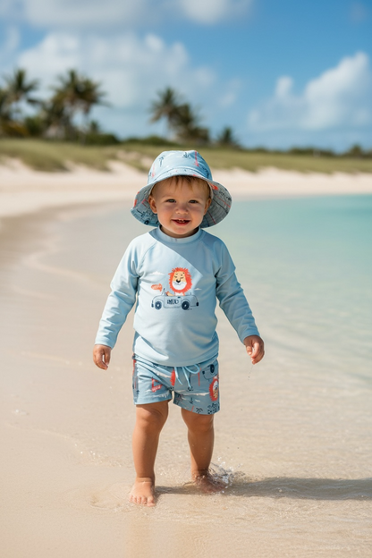 Traje De Baño Para Niño 3 Piezas Celeste