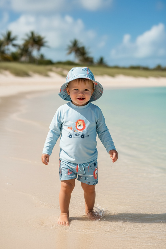 Traje De Baño Para Niño 3 Piezas Celeste