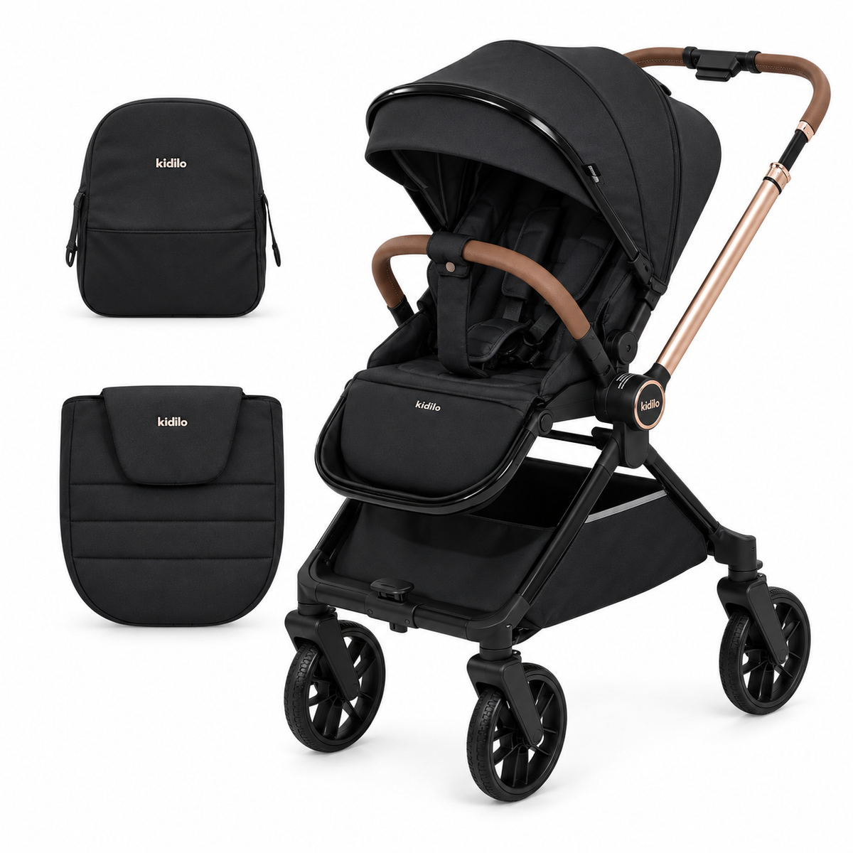 Coche Capri Con Mango Reversible  Kidilo y Pañalera Premium Marca Kidilo