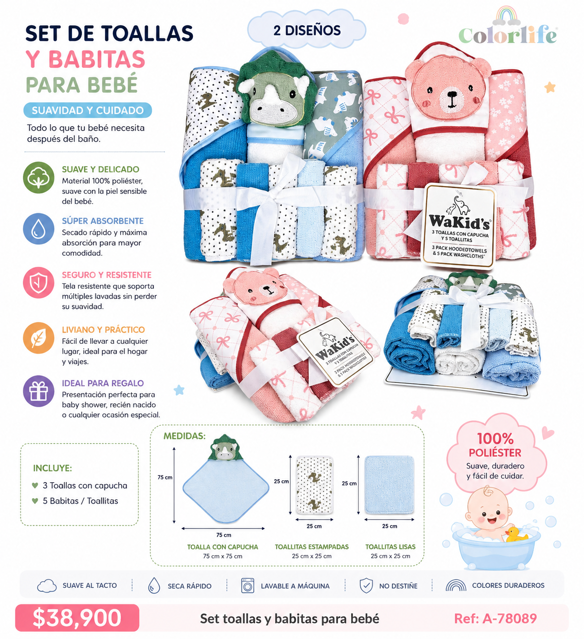 Set de Toallas con Capucha para Bebé | Dinosaurio