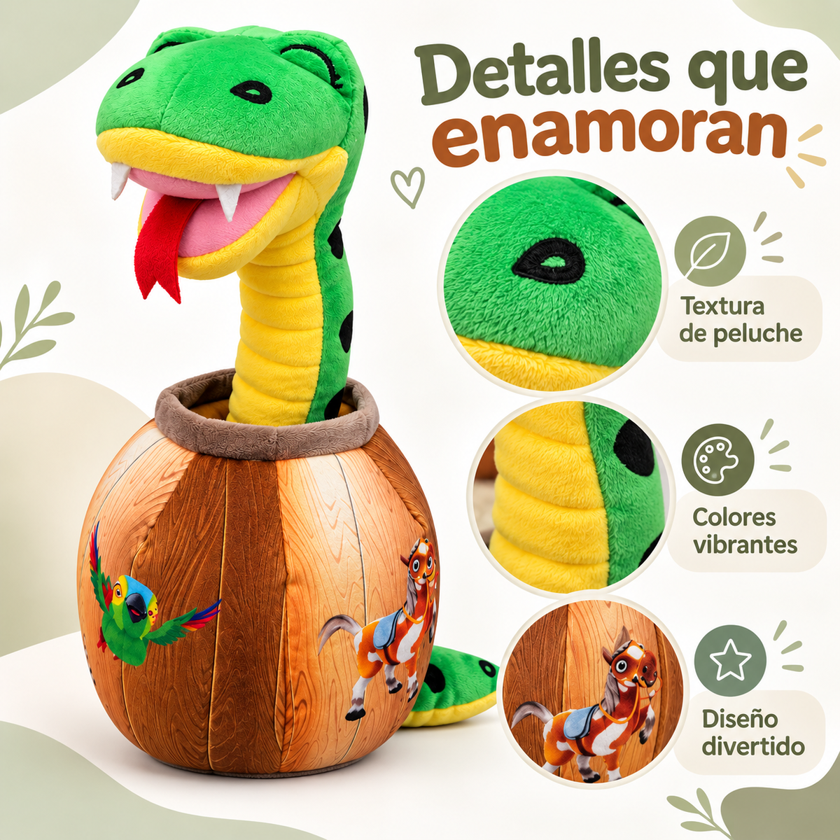Serpiente Bailarina Musical de Peluche “Soy una Serpiente” – 35 cm Plim Plim