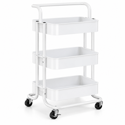 Carrito Organizador De 3 niveles con ruedas y asa blanco