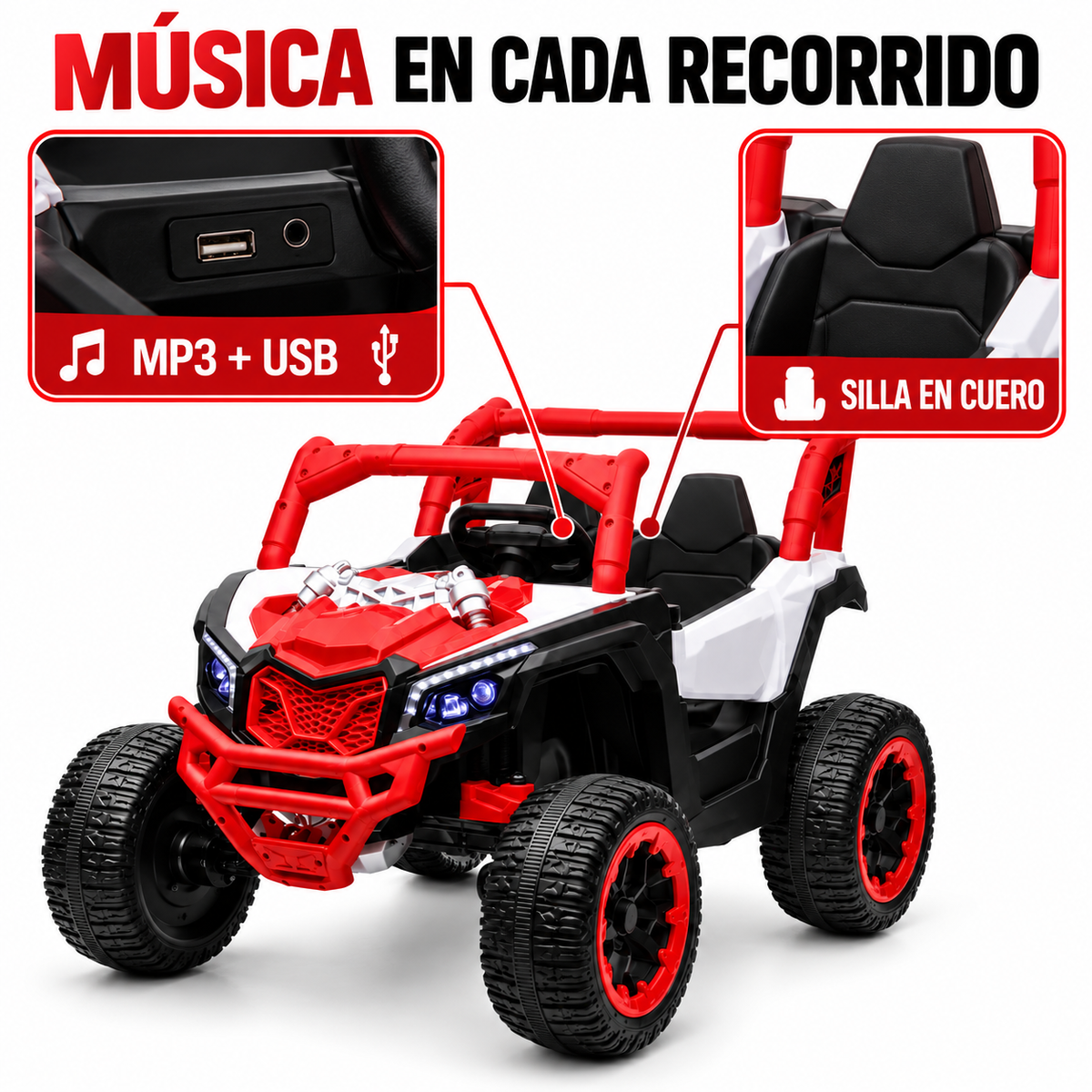 Carro Eléctrico Infantil CAN-AM 611 Para Dos Niños Con Control Remoto Con Llantas En Goma Y Asiento En Cuero