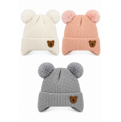🧸 Gorro infantil tejido con dos pompones