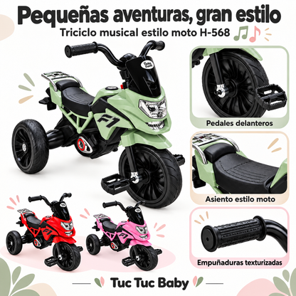 Triciclo Infantil Musical Estilo Moto H-568 Con Pedales