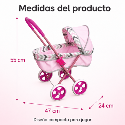 Coche Moisés para Muñecas Rosado con Capota Mini