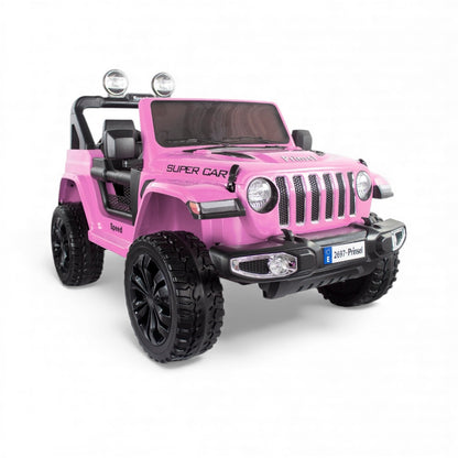 Carro Eléctrico Wrangler Marca Prinsel Rosa Con Control Remoto Y Llantas En Goma