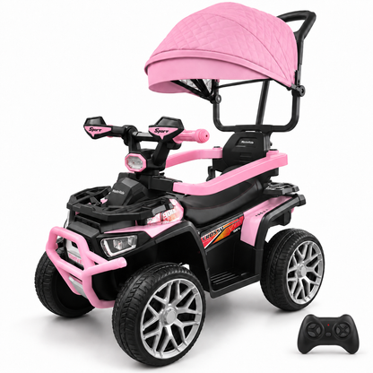 Cuatrimoto Eléctrica Infantil 6V Con Control Remoto, Llantas En Goma, 2 Motores y Asiento En Cuero