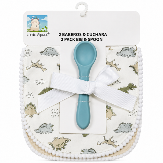 Set de 2 Baberos + Cuchara de Silicona para Bebé Little Alpaca | 100% Algodón
