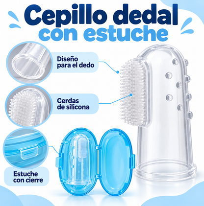 Cepillo dedal de silicona para bebé con estuche