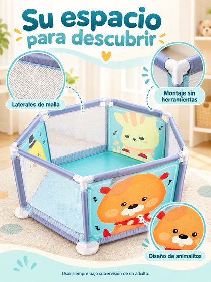 Corral de juegos hexagonal para bebé Vivakids – Animalitos 112 Cm