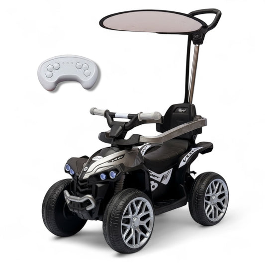 Carro Cuatrimoto Eléctrico Con Guía Dirigible, 1 Motor, Llantas En Goma, Control Remoto Recargable Con Dirección y Pintura Metalizada