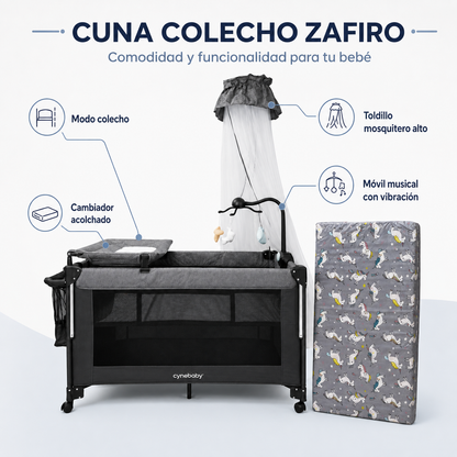 Combo Cuna Colecho Zafiro Multifuncional + Colchón de Espuma 10 cm