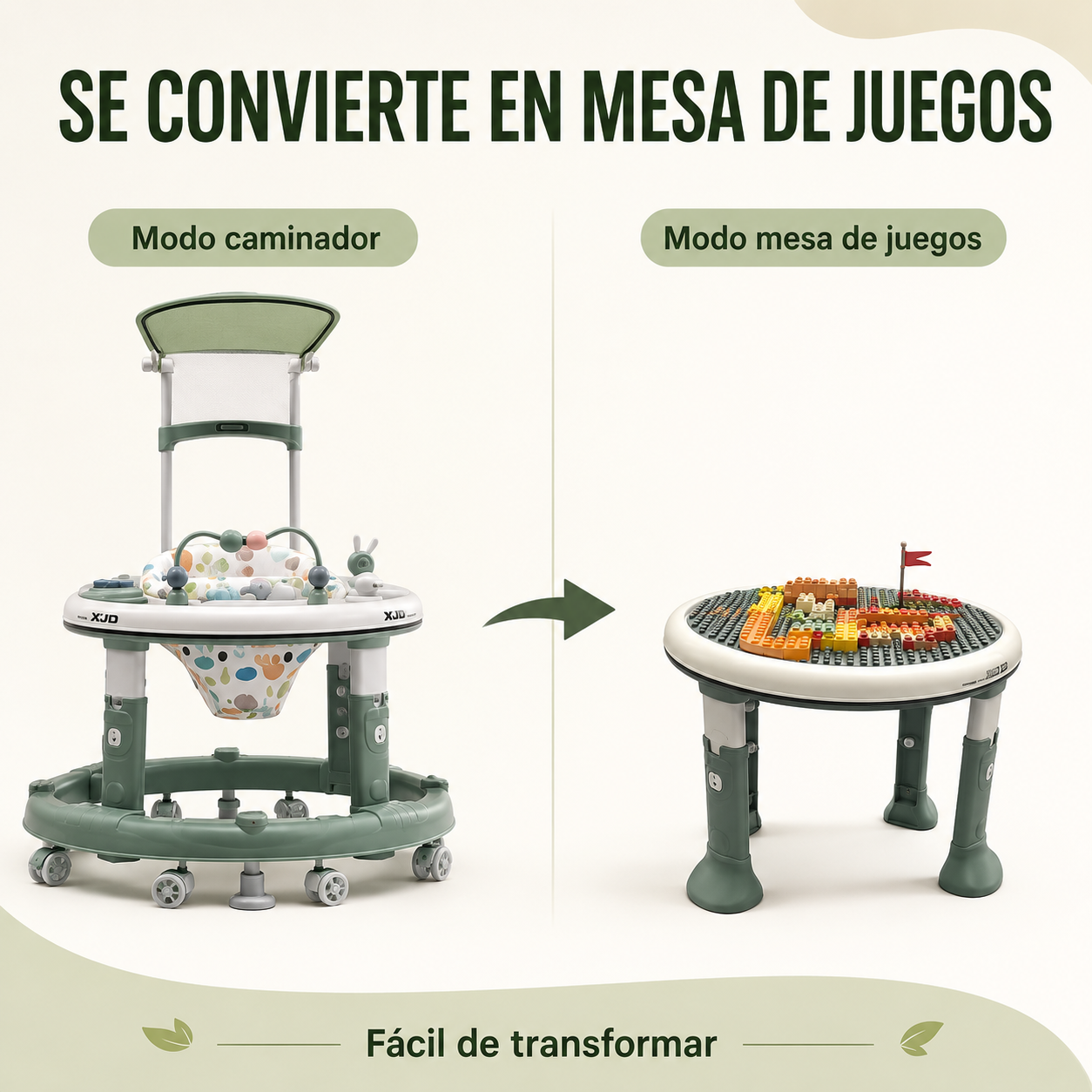 Caminador Multifuncional 3 en 1 con Capota, Panel Musical y Mesa de Juegos
