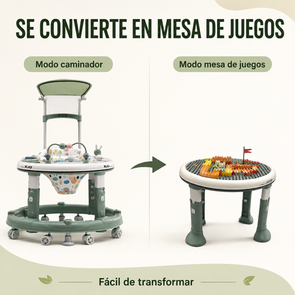 Caminador Multifuncional 3 en 1 con Capota, Panel Musical y Mesa de Juegos