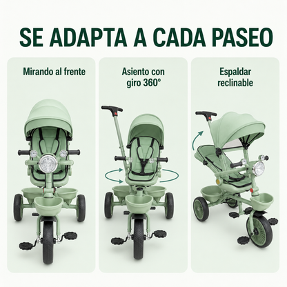 Triciclo Paseador 360° con Guía Dirigible Y Luz