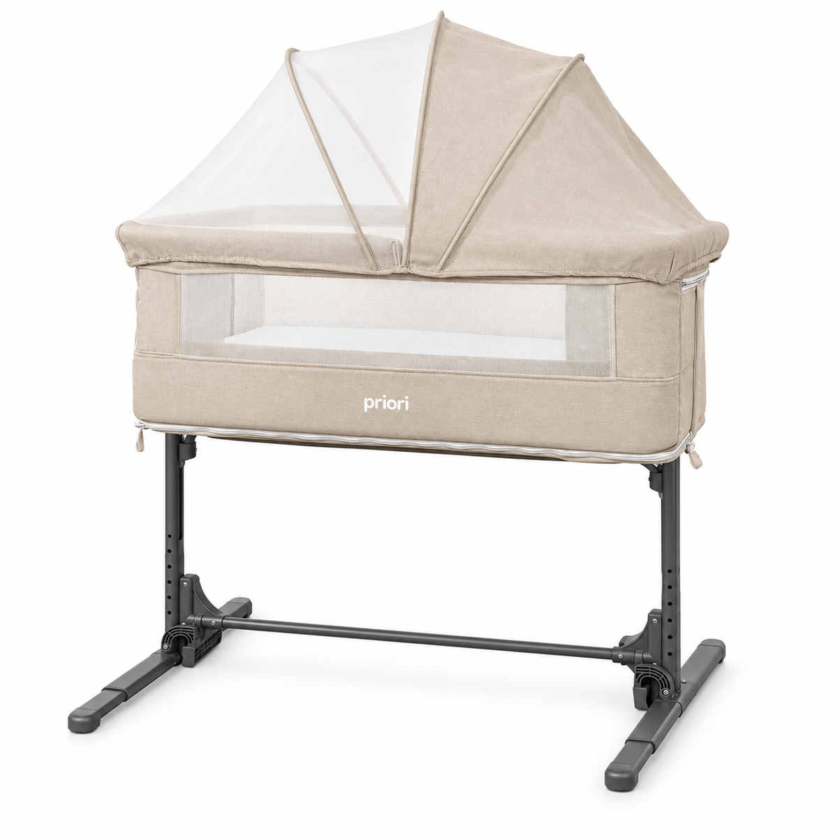 Cuna Colecho Priori Minia para Bebé con Mecedora, Altura Ajustable y Mosquitero, Doble Nivel