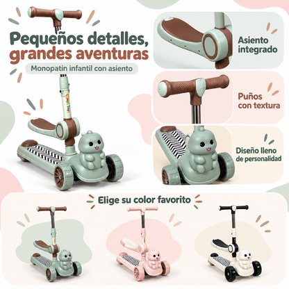 Monopatín Infantil Con Asiento, luces y Música – 3 ruedas Osito