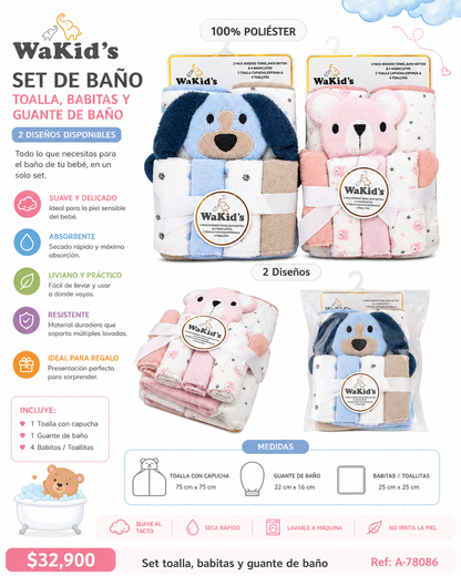 Set de Baño para Bebé x6 | Toalla con Capucha y Babitas