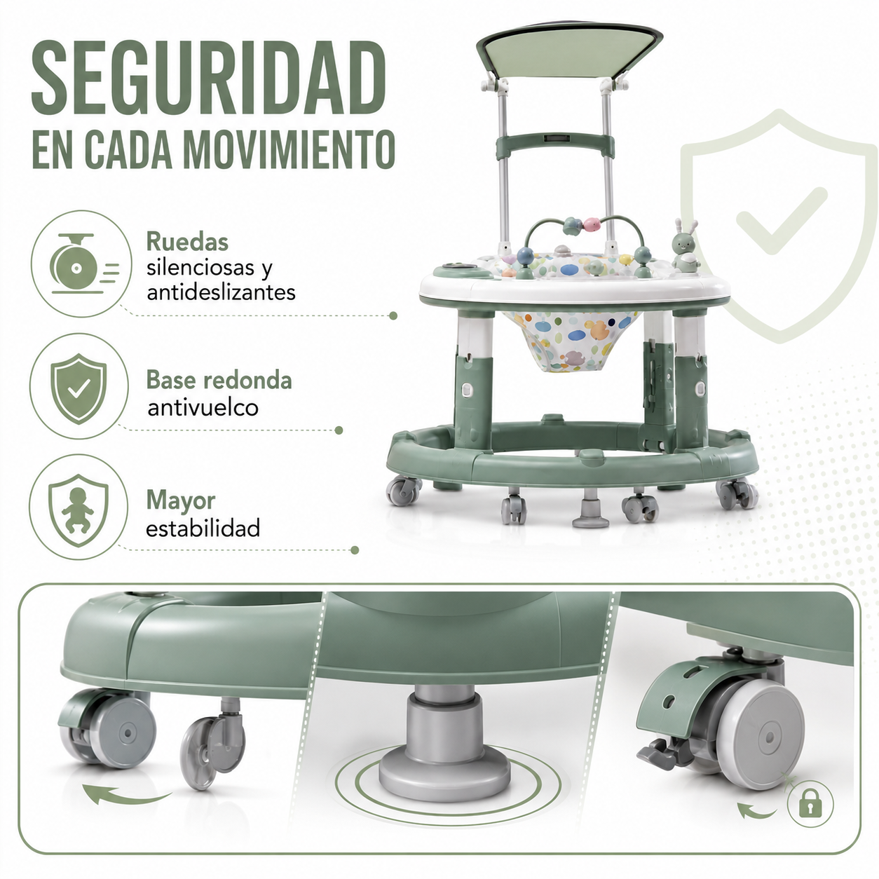 Caminador Multifuncional 3 en 1 con Capota, Panel Musical y Mesa de Juegos