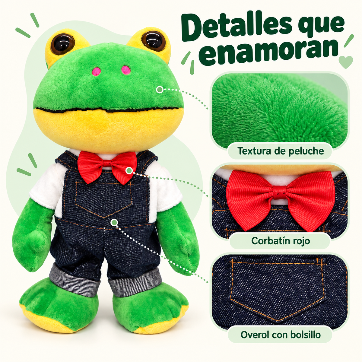 Ranita Musical y Bailarina de Peluche con Overol – 33,5 cm