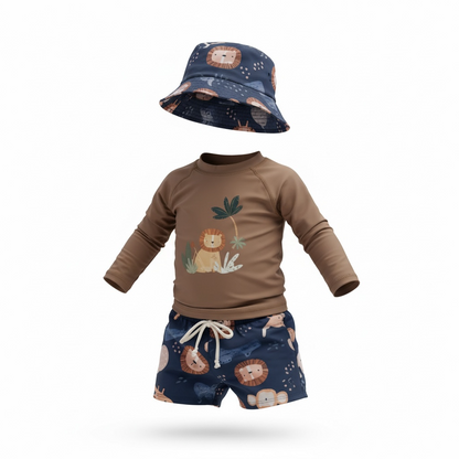 Traje De Baño Para Niño 3 Piezas Chocolate