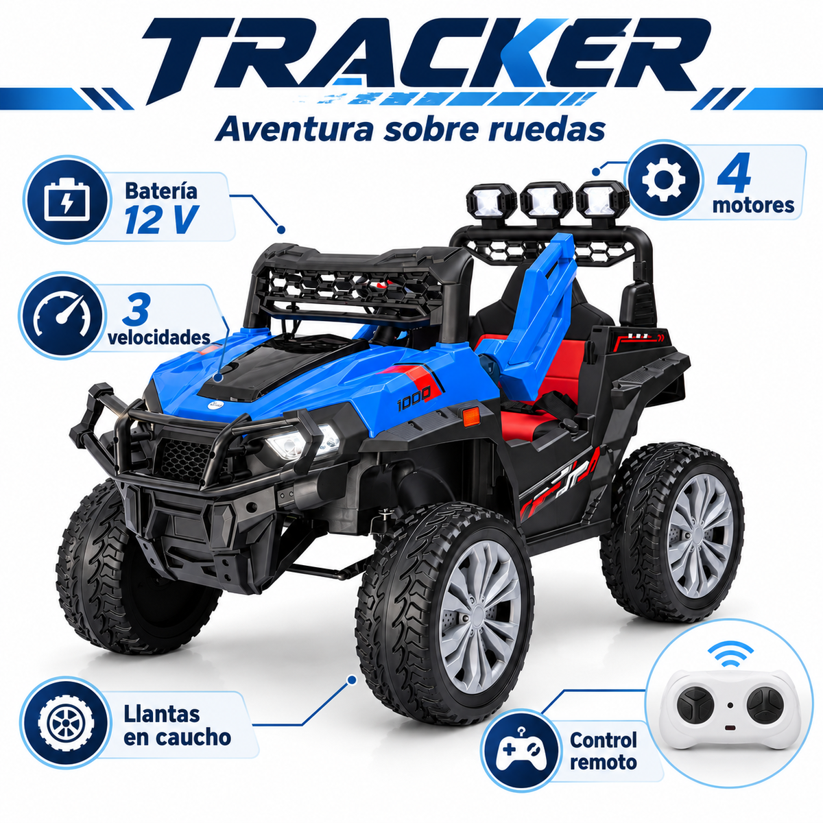 Carro Buggy Eléctrico Con Llantas En Goma Y Control Remoto 4x4 Tracker Maxibaby