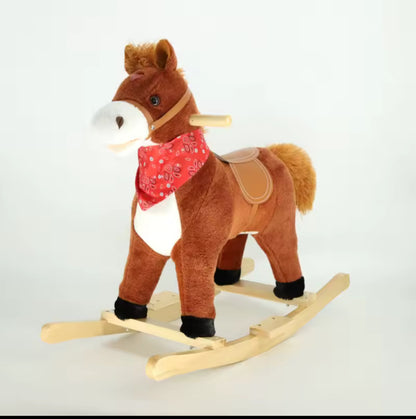 Caballo Mecedor De Peluche Con Base En Madera y Sonidos