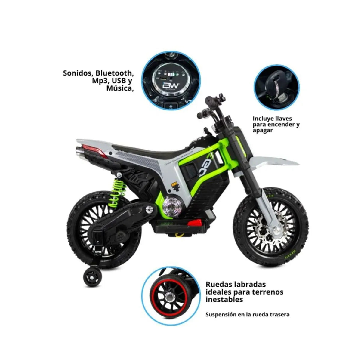 Moto Montable Electrica Para Niños Crosscity XL Verde Marca Prinsel