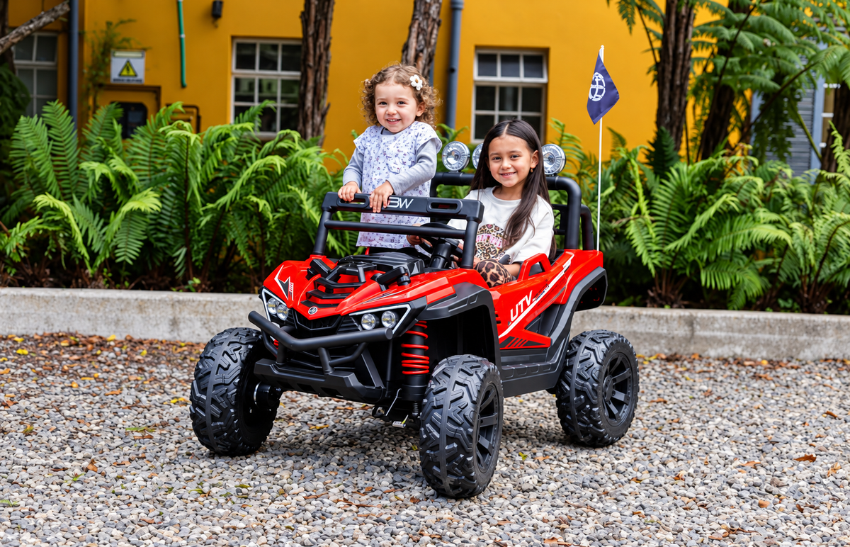 Carro eléctrico infantil Prinsel Distroyer 12V rojo con 4 motores y control Remoto De Dos Puestos