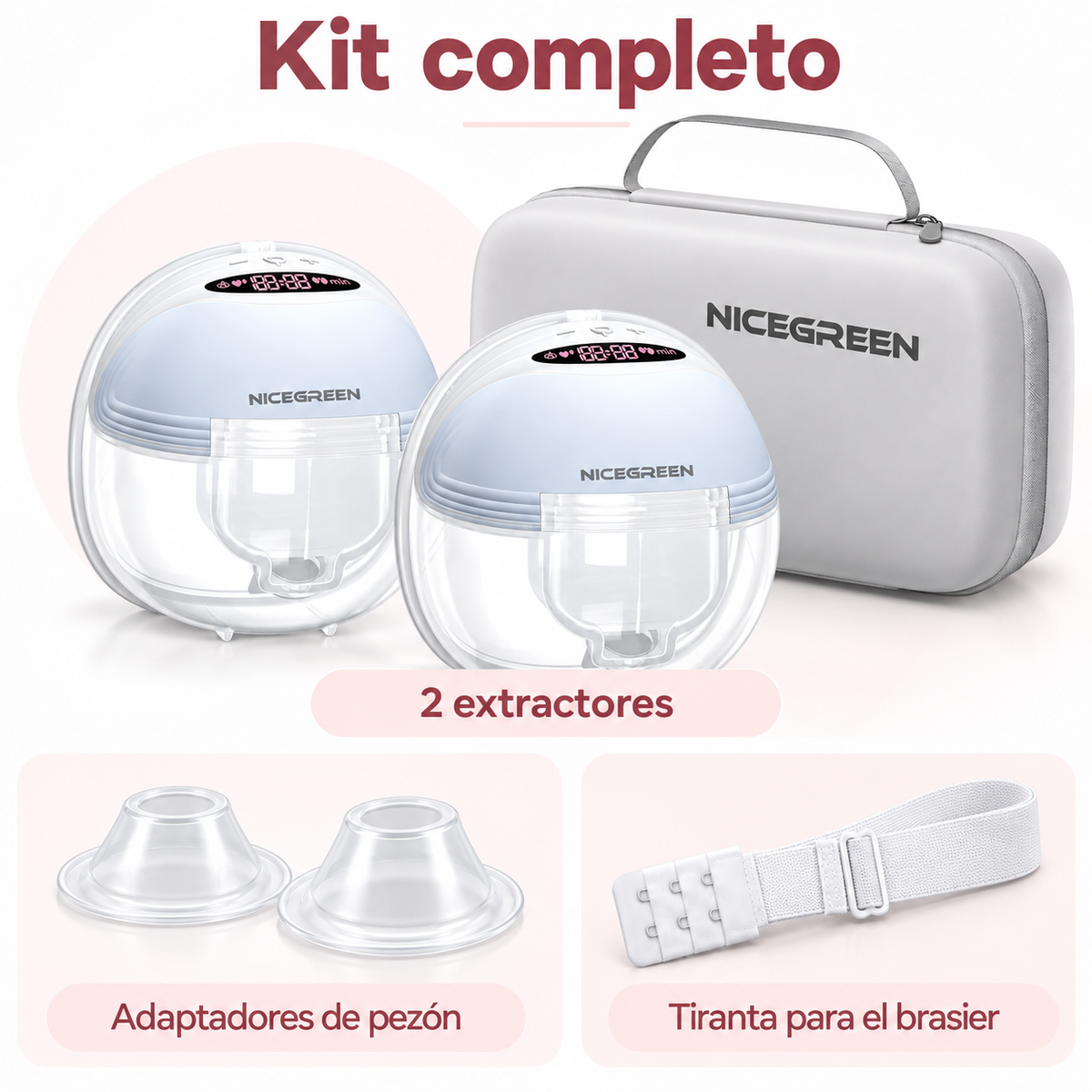 Extractor de Leche Eléctrico Doble NICEGREEN S21 Manos Libres | 3 Modos y 12 Niveles Con Estuche