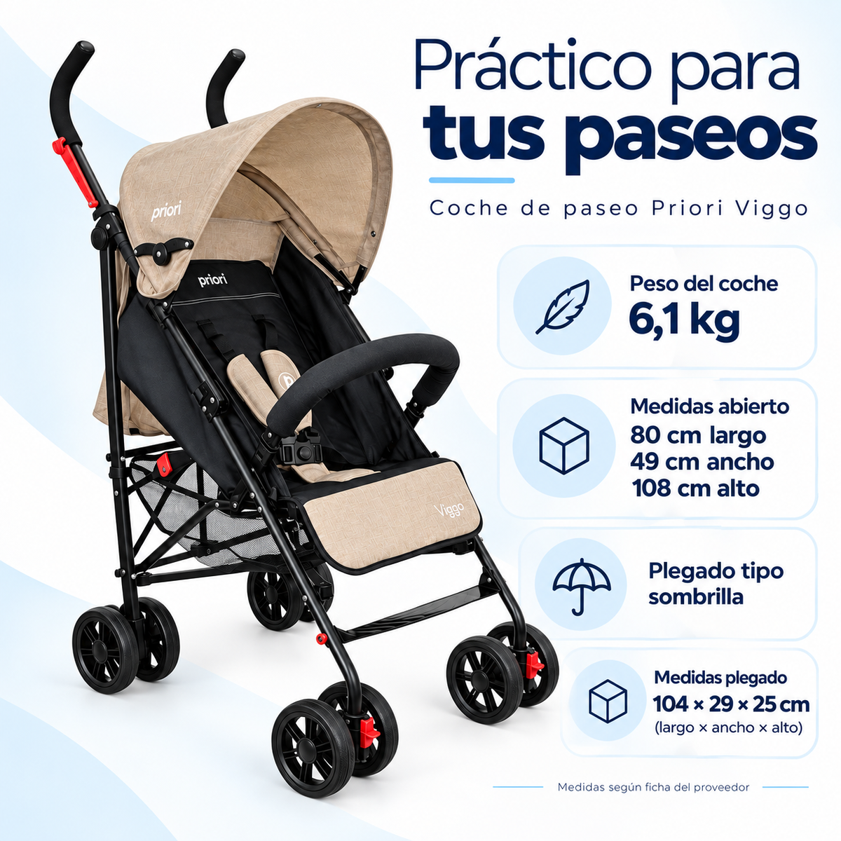 Coche Paseador Priori Viggo para Bebé | Reclinable y Plegable Tipo Sombrilla