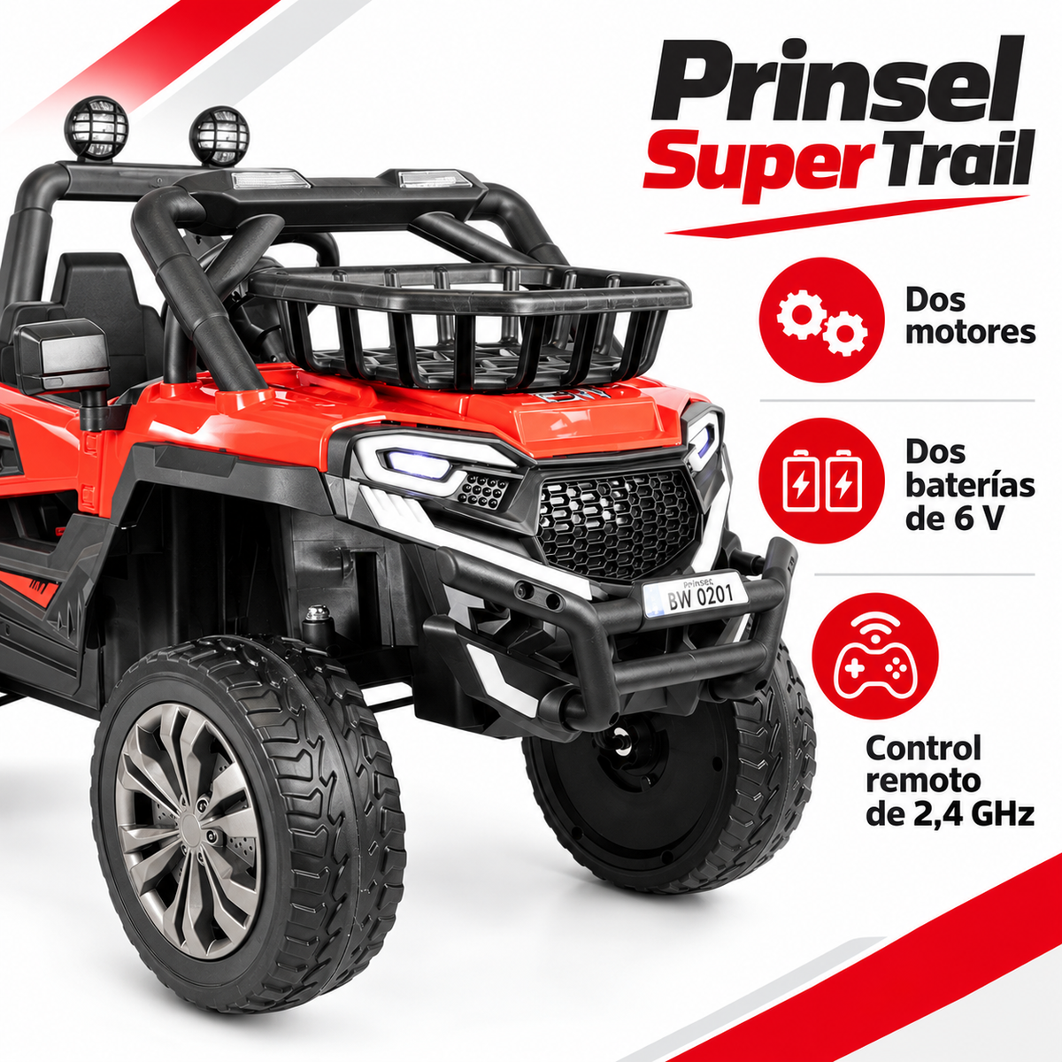 Carro Eléctrico Infantil Prinsel Super Trail 12V Rojo con Control Remoto | Con Llantas En Goma