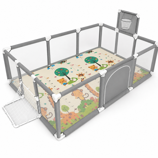 Corral de Juegos Premium 180x120 cm + Tapete Extra Grueso 1 cm + 30 Pelotas + Canasta