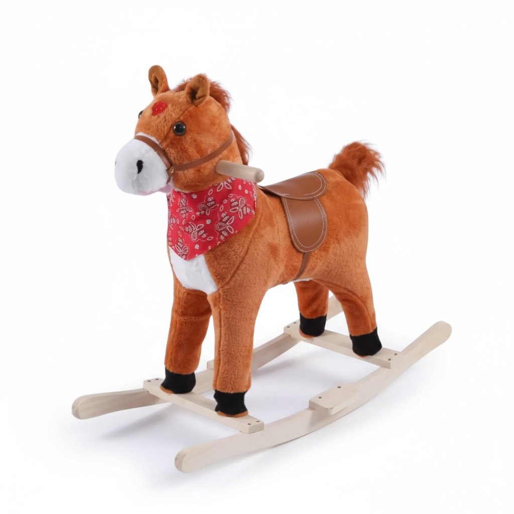Caballo Mecedor De Peluche Con Base En Madera y Sonidos