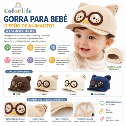 Gorra para Bebé con Orejitas – Diseño Animalito Ajustable