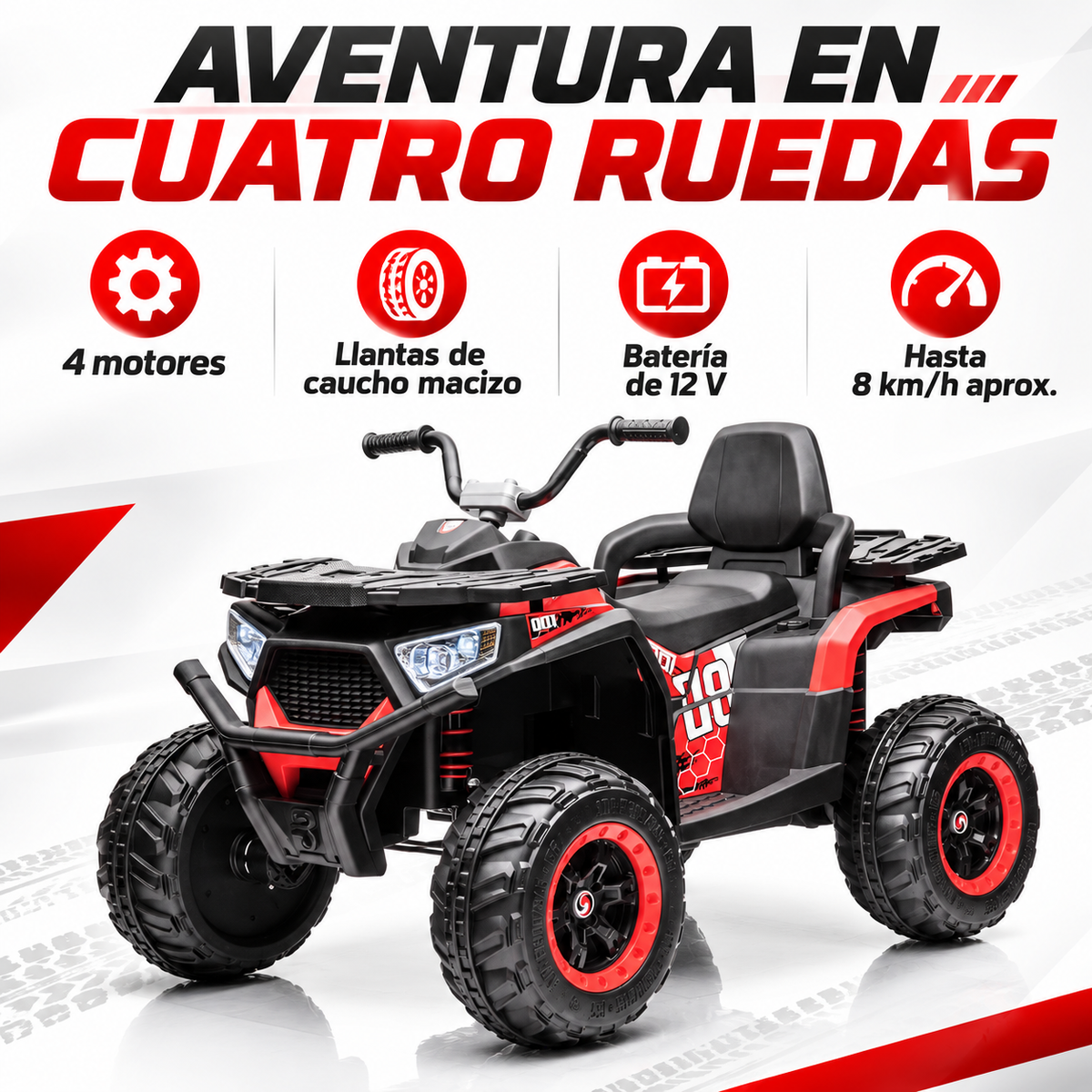 Cuatrimoto Desert 4x4 Con Control Remoto, Con Llantas en Goma, 14 Amperios, 5 motores Grande