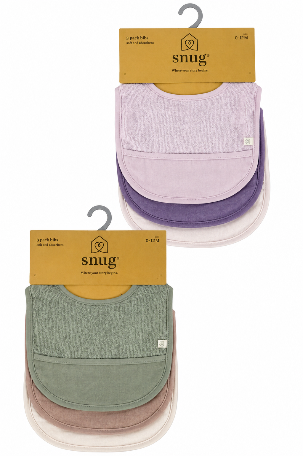 Set de 3 Baberos para Bebé Snug 100% Algodón | Suaves y Absorbentes
