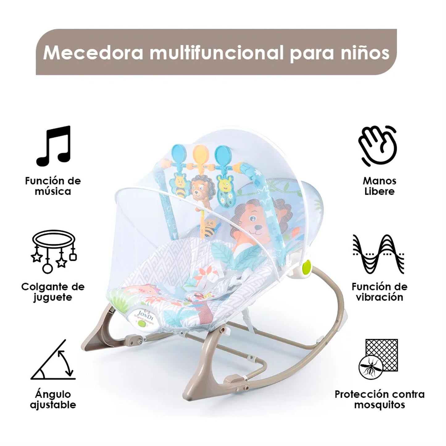 Silla Mecedora Rocker Para Bebé con Toldillo y Juguetes Interactivos