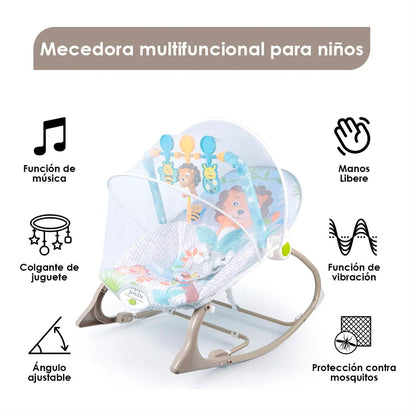 Silla Mecedora Rocker Para Bebé con Toldillo y Juguetes Interactivos