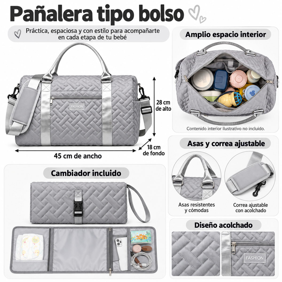 Pañalera Tipo Bolso con Cambiador